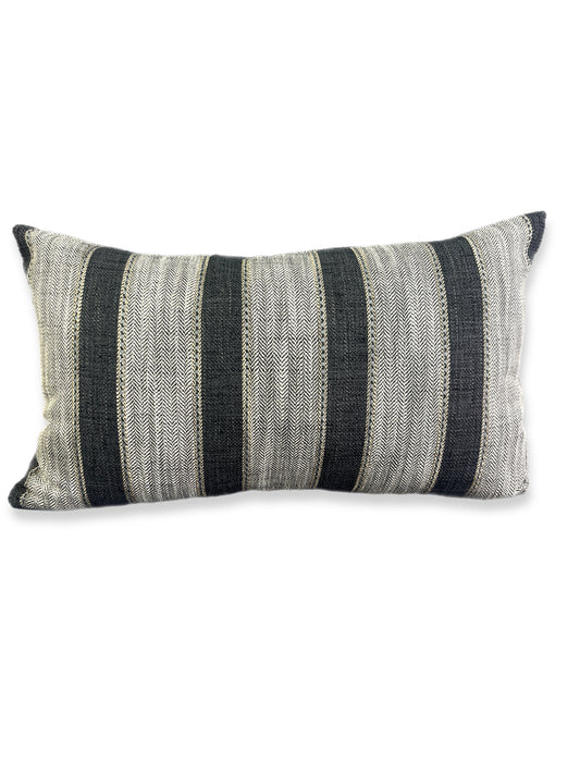 Luxury Lumbar Pillow - 24" x 14" -  Natural Weave-Charcoal;   Natural Weave-Charcoal; gray and Charcoal fabric woven into solid stripes