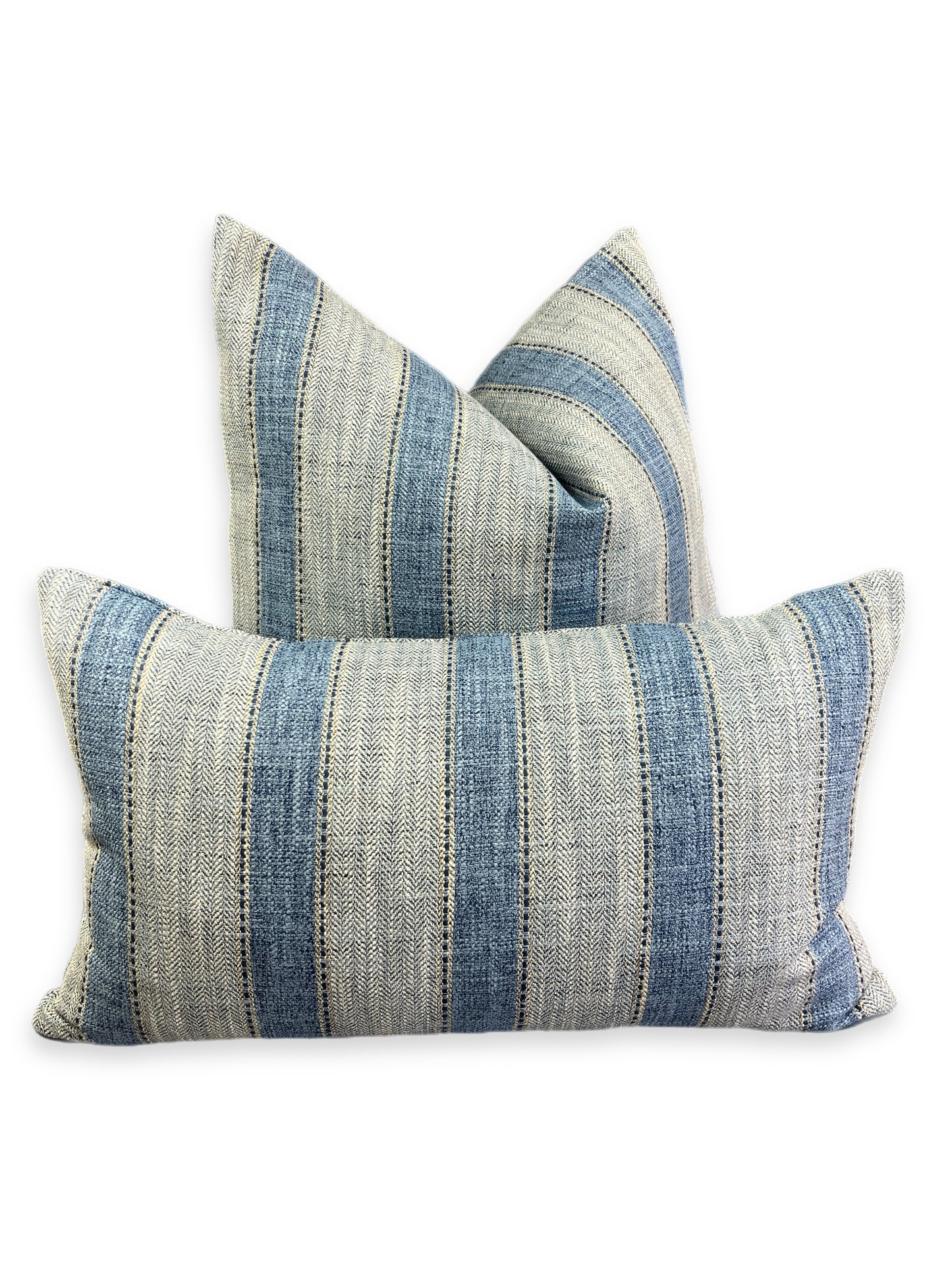 Luxury Lumbar Pillow - 24" x 14" - Natural Weave-Denim; Complimentary denim colored linen woven into solid stripes