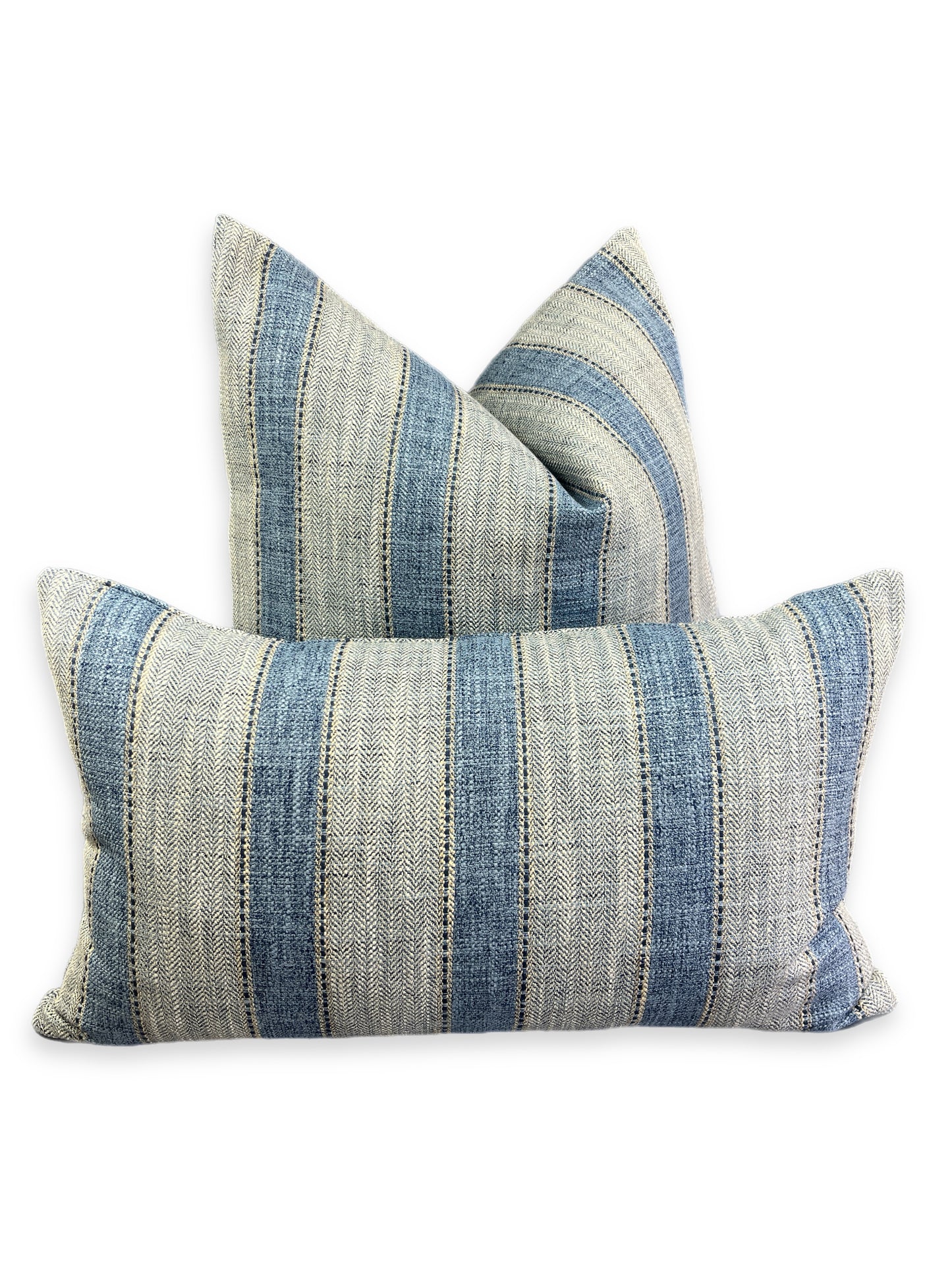 Luxury Pillow -  24" x 24" -  Natural Weave-Denim; Complimentary denim colored linen woven into solid stripes