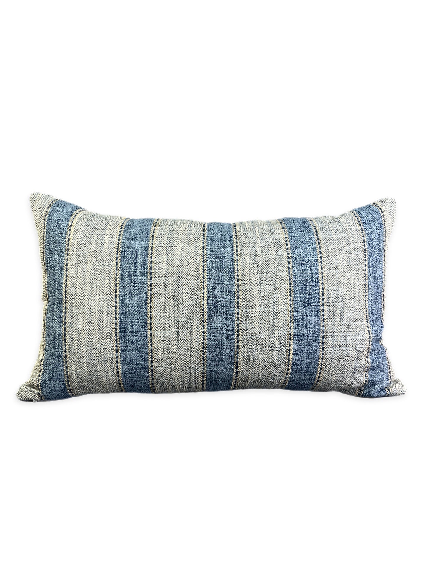 Luxury Lumbar Pillow - 24" x 14" - Natural Weave-Denim; Complimentary denim colored linen woven into solid stripes