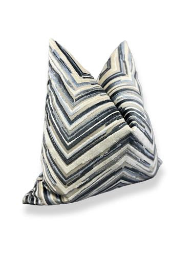 Luxury Pillow -  24" x 24" -  Del Mar-Blue; Chevrons in washed denim blue velvet and silky creams