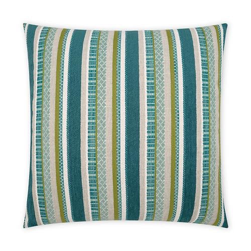 Luxury Outdoor Pillow - 18" x 18" - Oriana-Tahiti; Stripes of Greens, White and Turquoises