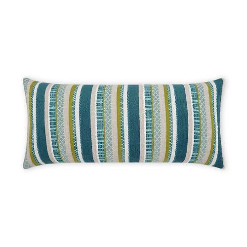 Luxury Outdoor Lumbar Pillow - 18" x 10" - Oriana-Tahiti; Stripes of Greens, White and Turquoises