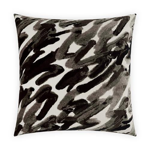 Luxury Pillow - 24" x 24" - Spoken Onyx Sleek And Dynamic Black Brushstroke Patterns Elegantly Arranged Across A Cream Background