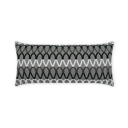 Luxury Outdoor Lumbar Pillow - 22" x 12" - Lozenge. Tear drop shapes of black and white on a grey background