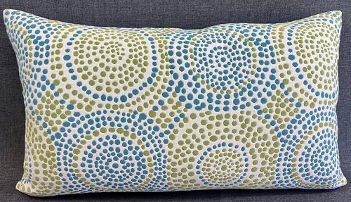 Luxury Lumbar Pillow - 24" x 14" - Jet Set; Turquoise and green dots one a white background, reminiscent of sea glass on a white beach