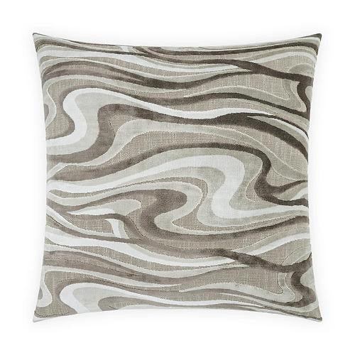 Luxury Pillow - 24" x 24" - Sway-Travertine; Raised velour swayed lines of white, charcoal, and gray on a taupe background
