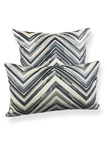 Luxury Pillow -  24" x 24" -  Del Mar-Blue; Chevrons in washed denim blue velvet and silky creams