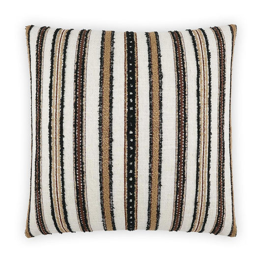 Luxury Pillow -  24" x 24" -  Zoie-Umber; Crisp white fabric striped with black, brown, and beige textured fabric