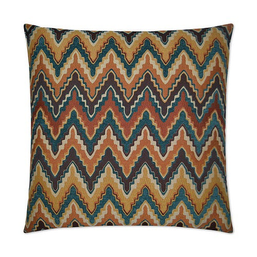 Luxury Pillow -  24" x 24" - Cahuilla ; Native American inspired patterns in teal, black, orange, yellow, and cream