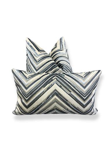 Luxury Pillow -  24" x 24" -  Del Mar-Blue; Chevrons in washed denim blue velvet and silky creams