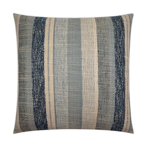 Luxury Pillow - 24" x 24" - Prologue-Indigo; A multi textural linen striped fabric embroidered with hues of denim blues and tan. same on both sides