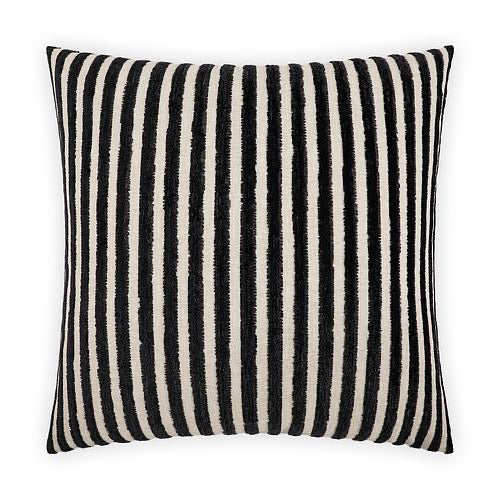 Luxury Pillow - 24” x 24” - Limits - Onyx; A classic combo of black velvety fabric stripes on a white background