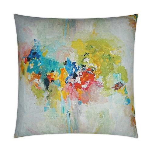 Luxury Pillow -  24" x 24" - Giverny; Bright watercolor splashes on a cream background