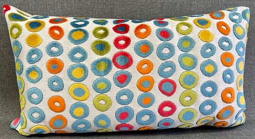 Luxury Lumbar Pillow - 24" x 14" -   Simetra Double Front- Dots of red, blue, yellow, green and orange cover a white background; Same fabric front and back