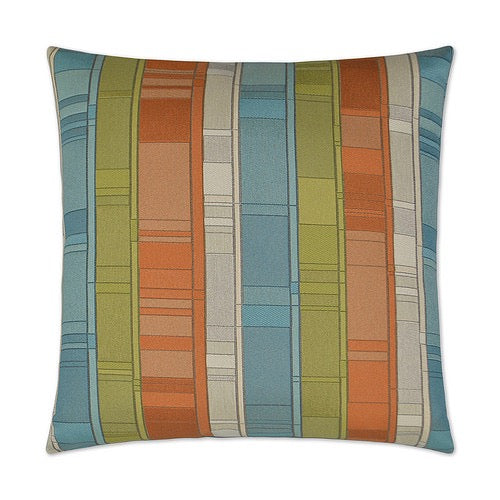 Luxury Pillow -  24" x 24" -  Plaid Land-Catalina; Orange, sky and green stripe