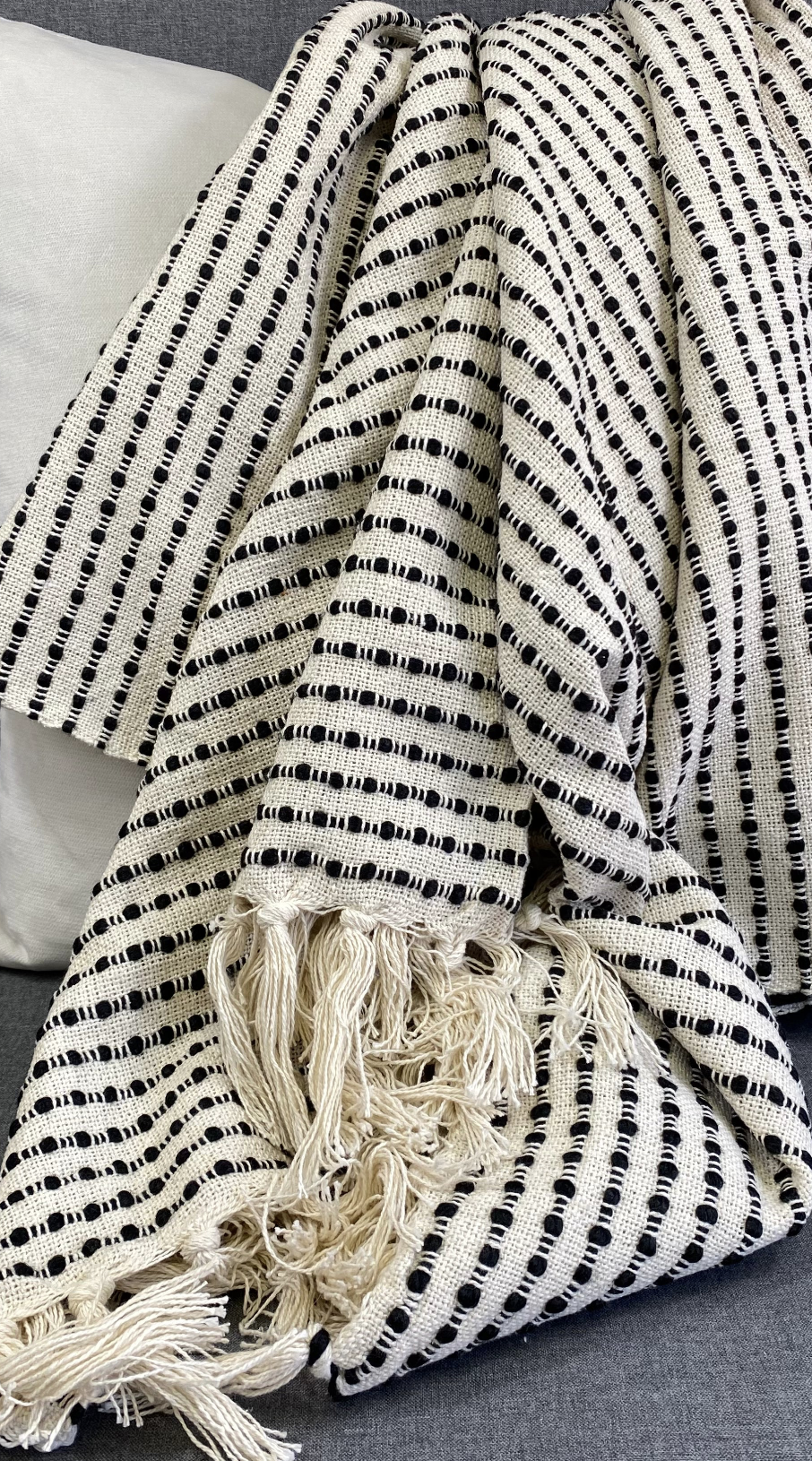 Luxury Throw – 50" × 60" – Cream/Black Stripe Woven Throw