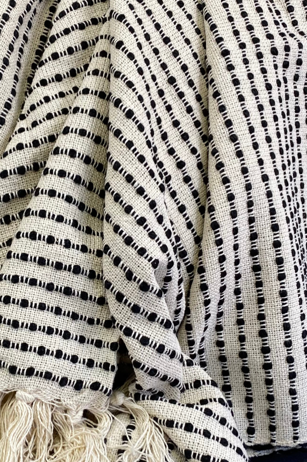 Luxury Throw – 50" × 60" – Cream/Black Stripe Woven Throw