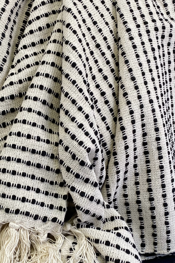 Luxury Throw – 50" × 60" – Cream/Black Stripe Woven Throw
