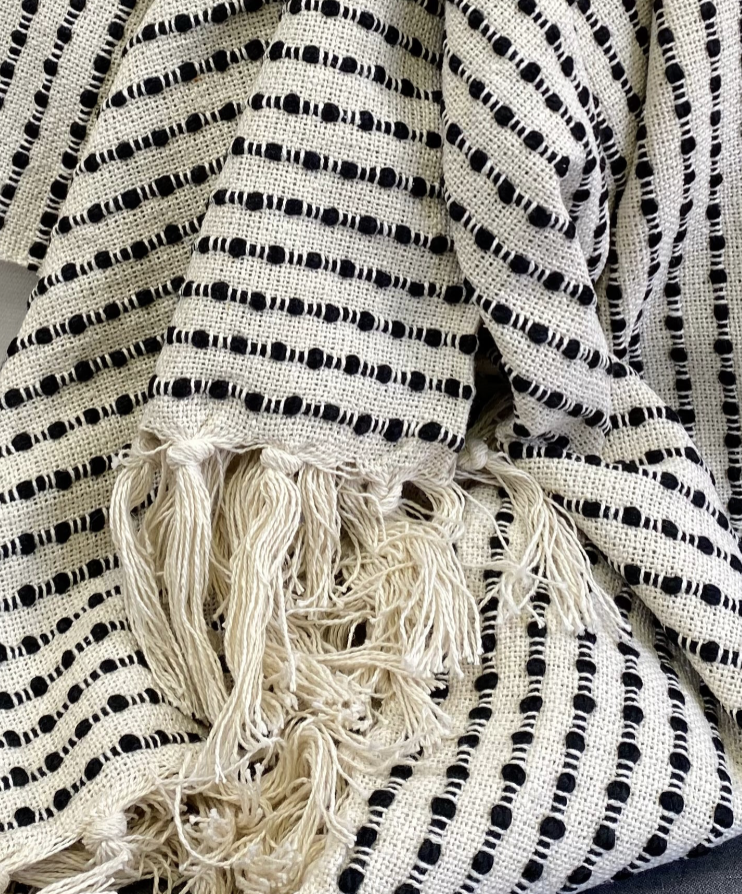 Luxury Throw – 50" × 60" – Cream/Black Stripe Woven Throw