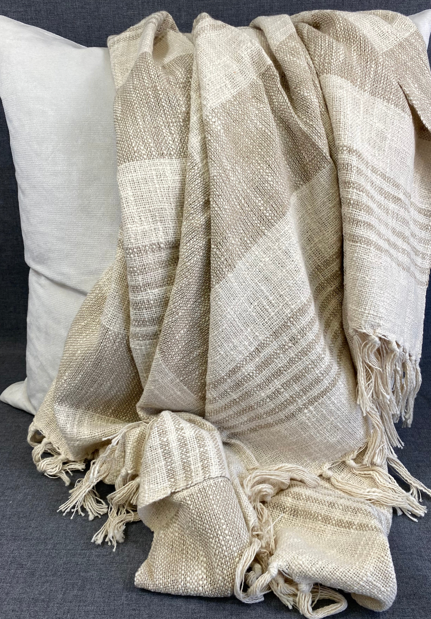Luxury Throw – 50" × 60" – Striped Tassel Natural