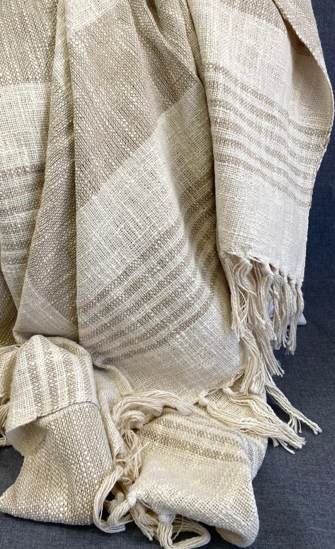 Luxury Throw – 50" × 60" – Striped Tassel Natural