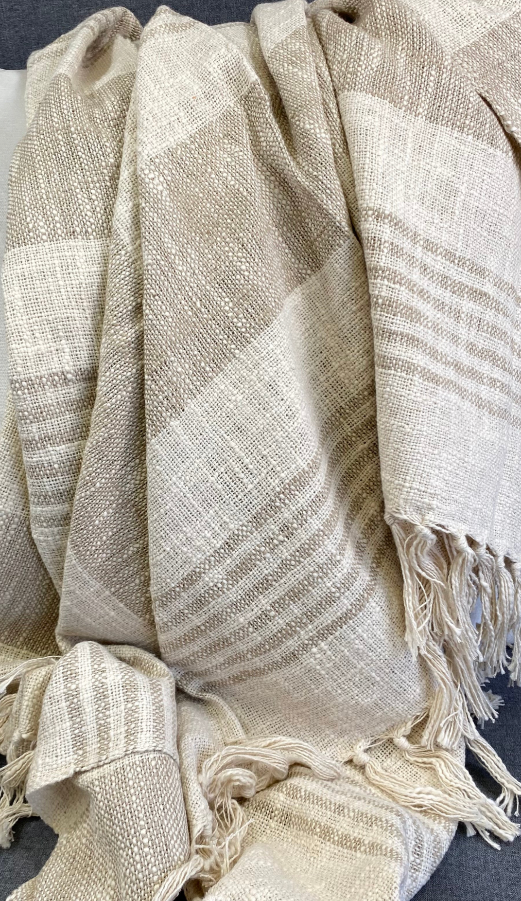 Luxury Throw – 50" × 60" – Striped Tassel Natural