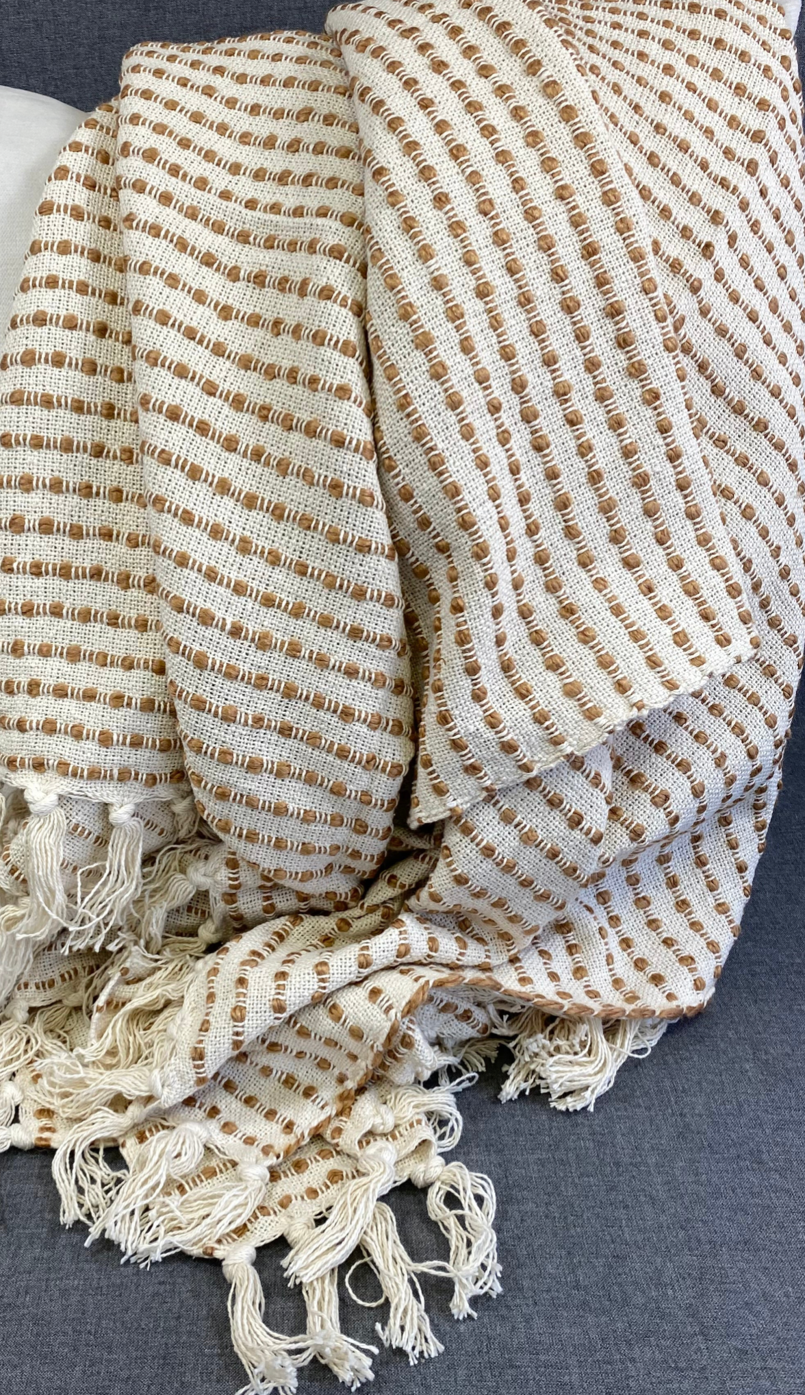 Luxury Throw – 50" × 60" – Cream Honey Stripe Woven