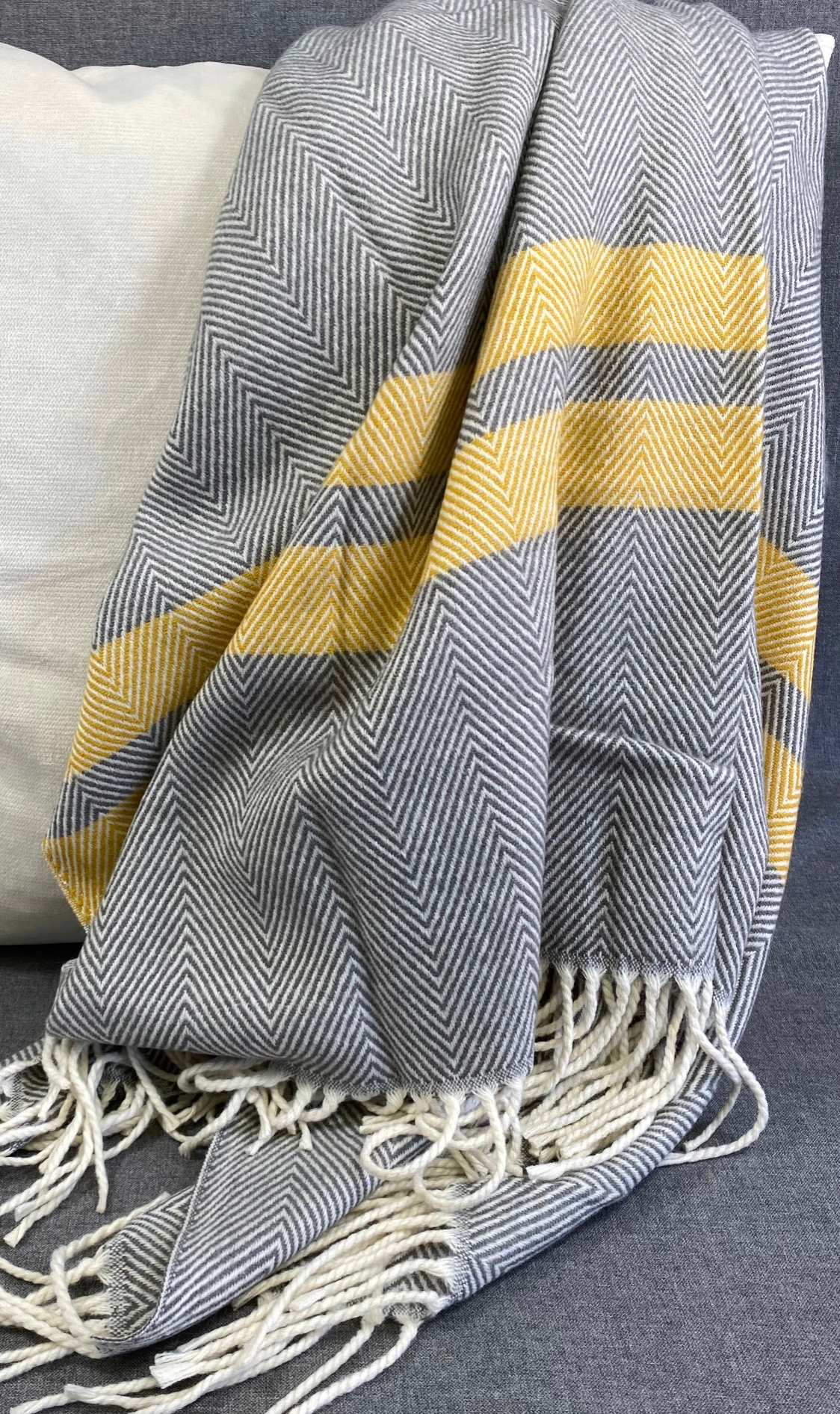 Luxury Throw – 50" × 60" – Striped Herringbone Grey Throw