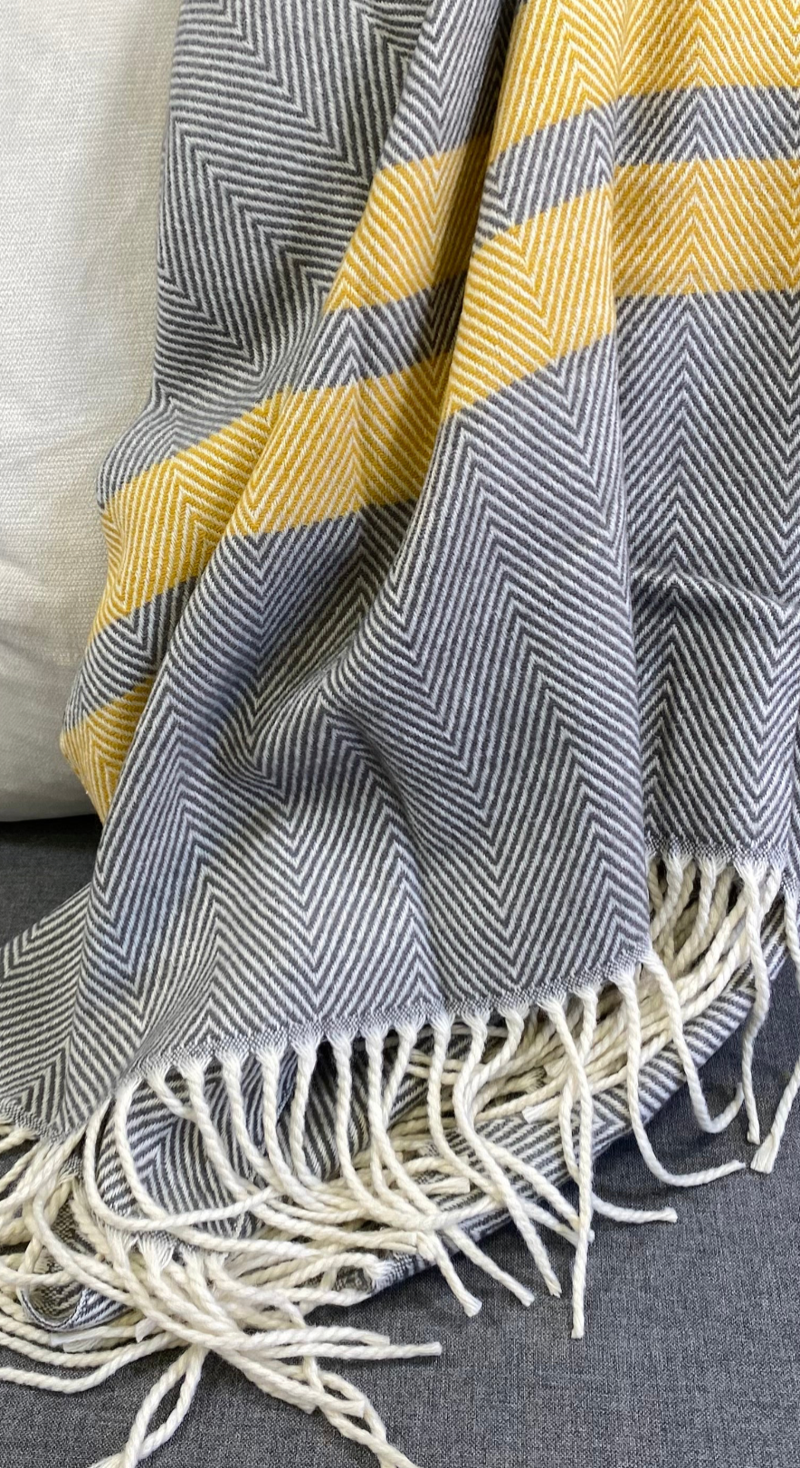 Luxury Throw – 50" × 60" – Striped Herringbone Grey Throw
