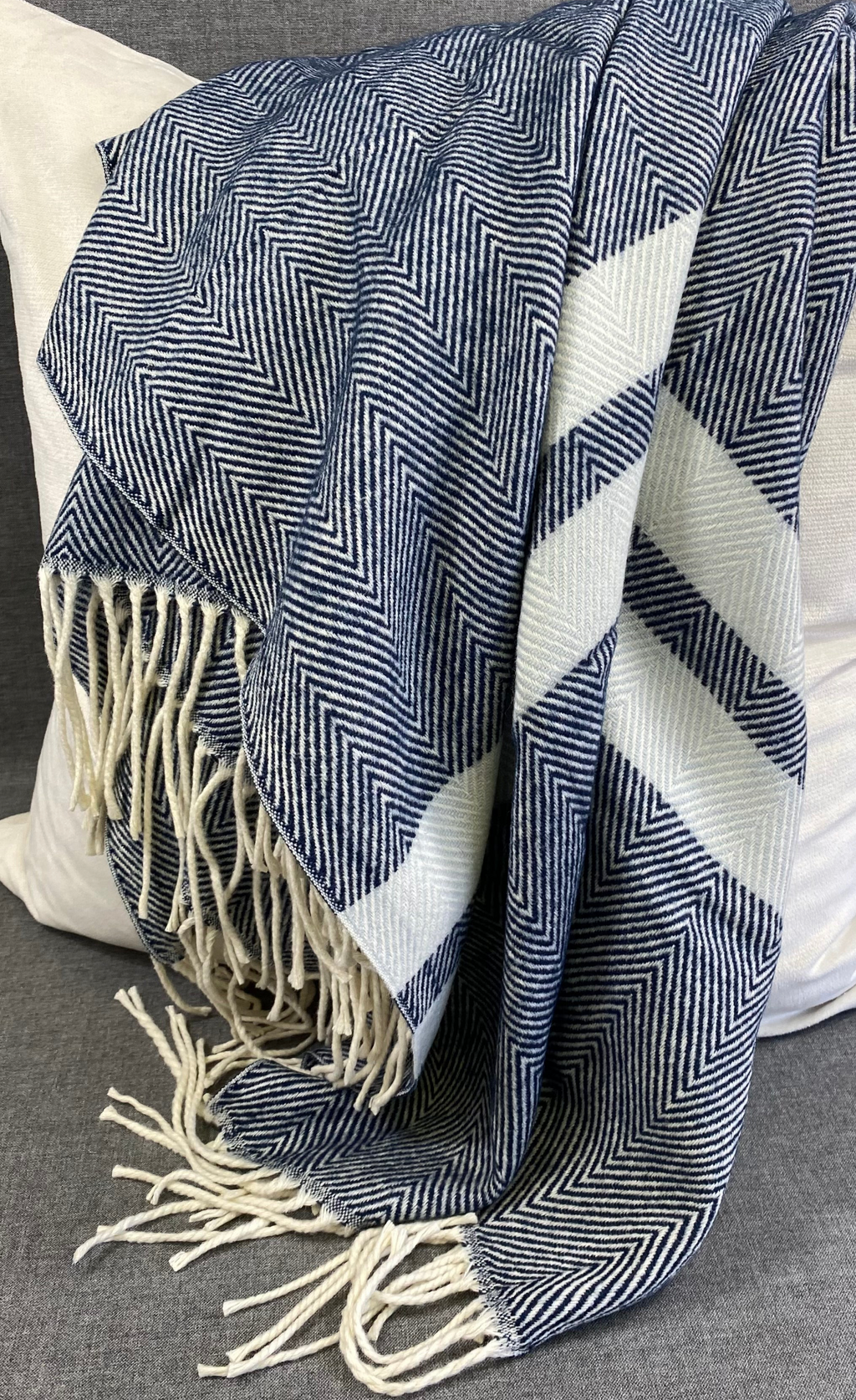 Luxury Throw – 50" × 60" – Striped Herringbone Navy Blue