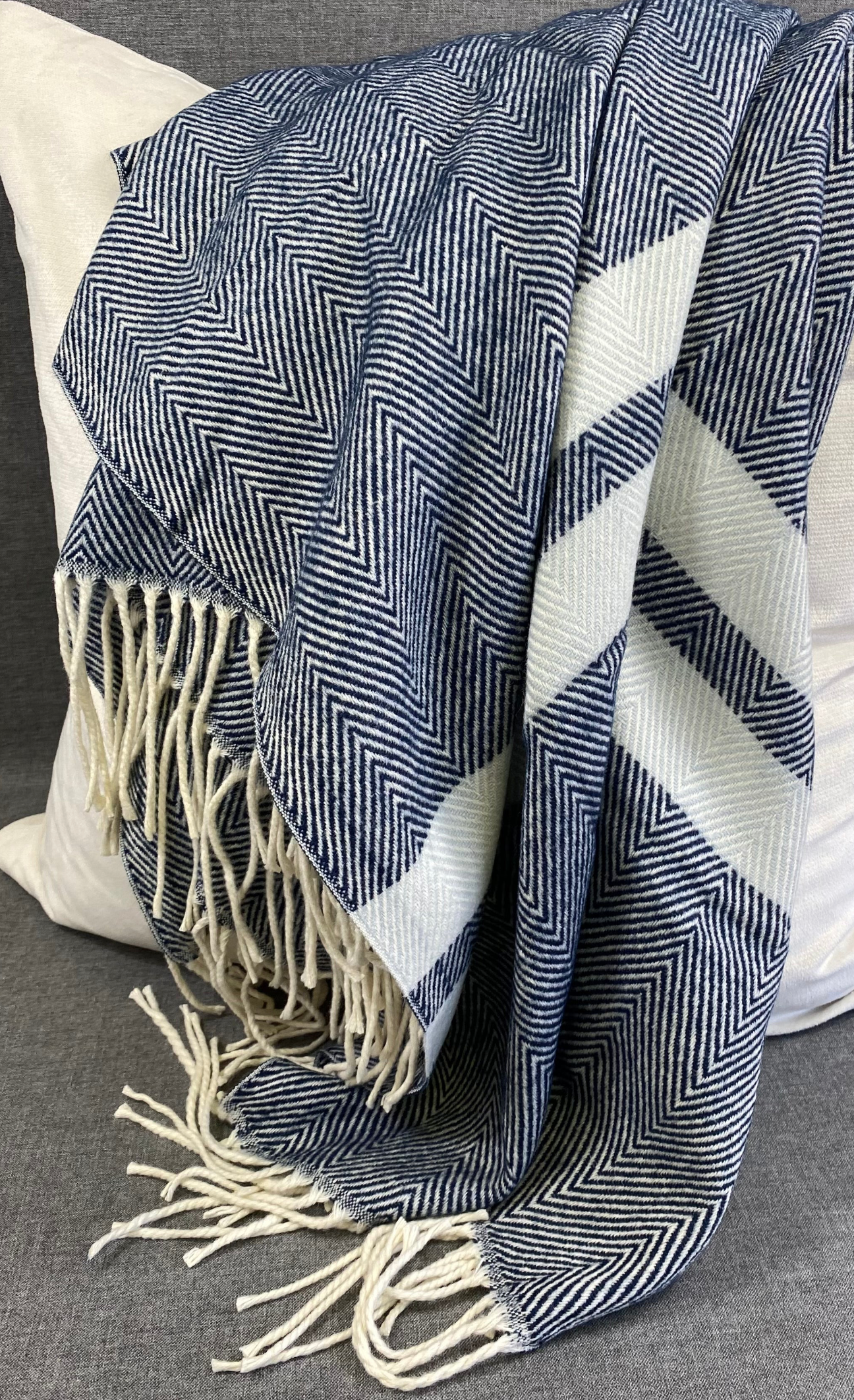 Luxury Throw – 50" × 60" – Striped Herringbone Navy Blue