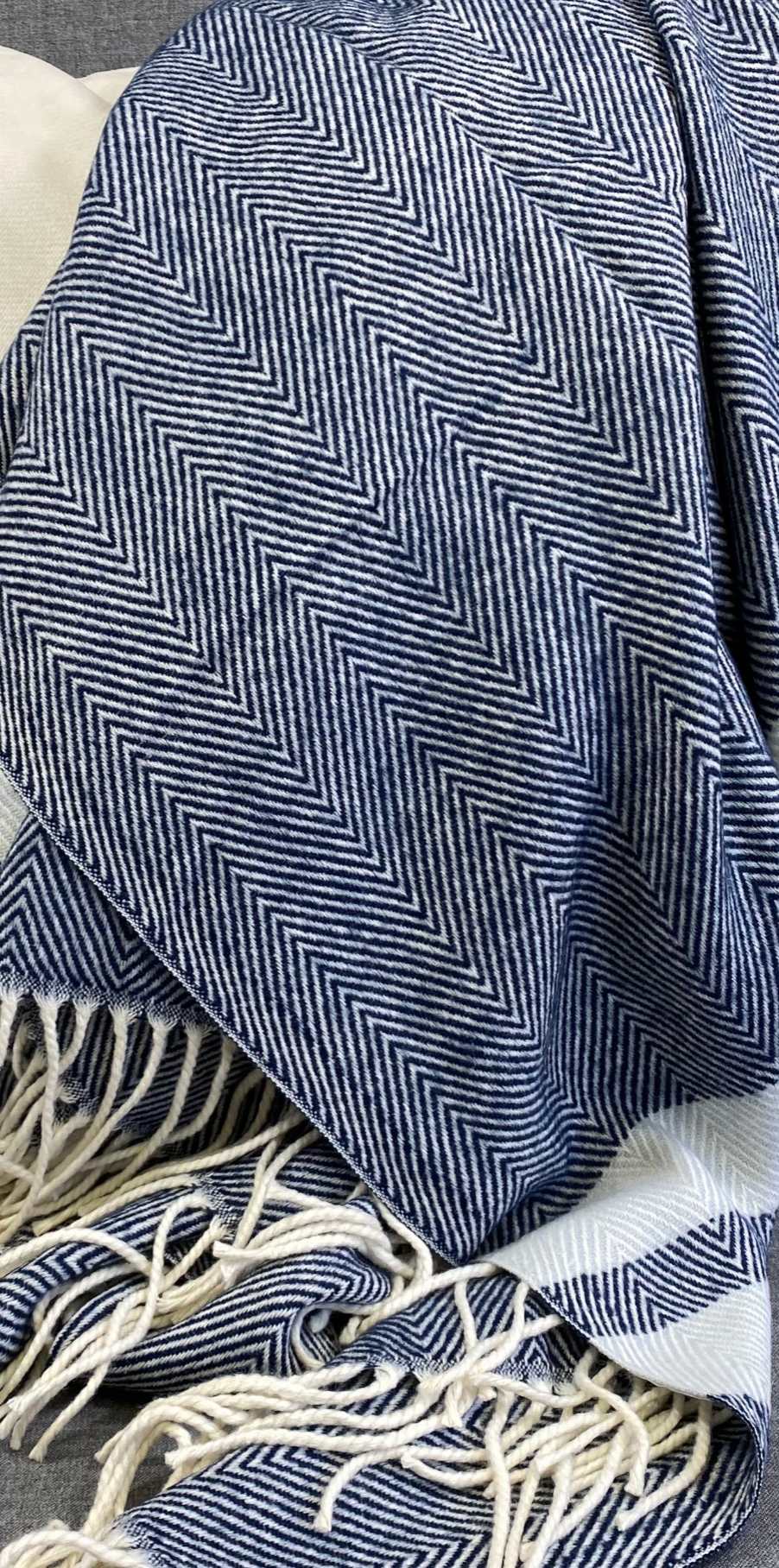 Luxury Throw – 50" × 60" – Striped Herringbone Navy Blue