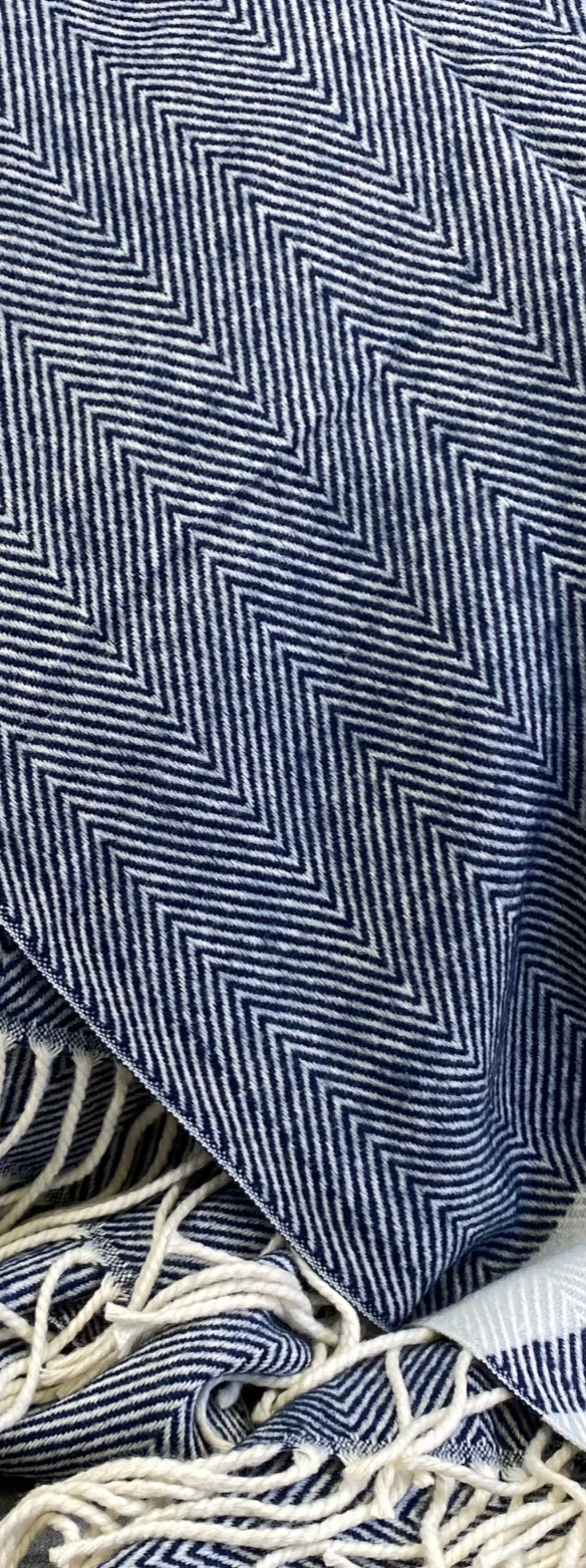 Luxury Throw – 50" × 60" – Striped Herringbone Navy Blue