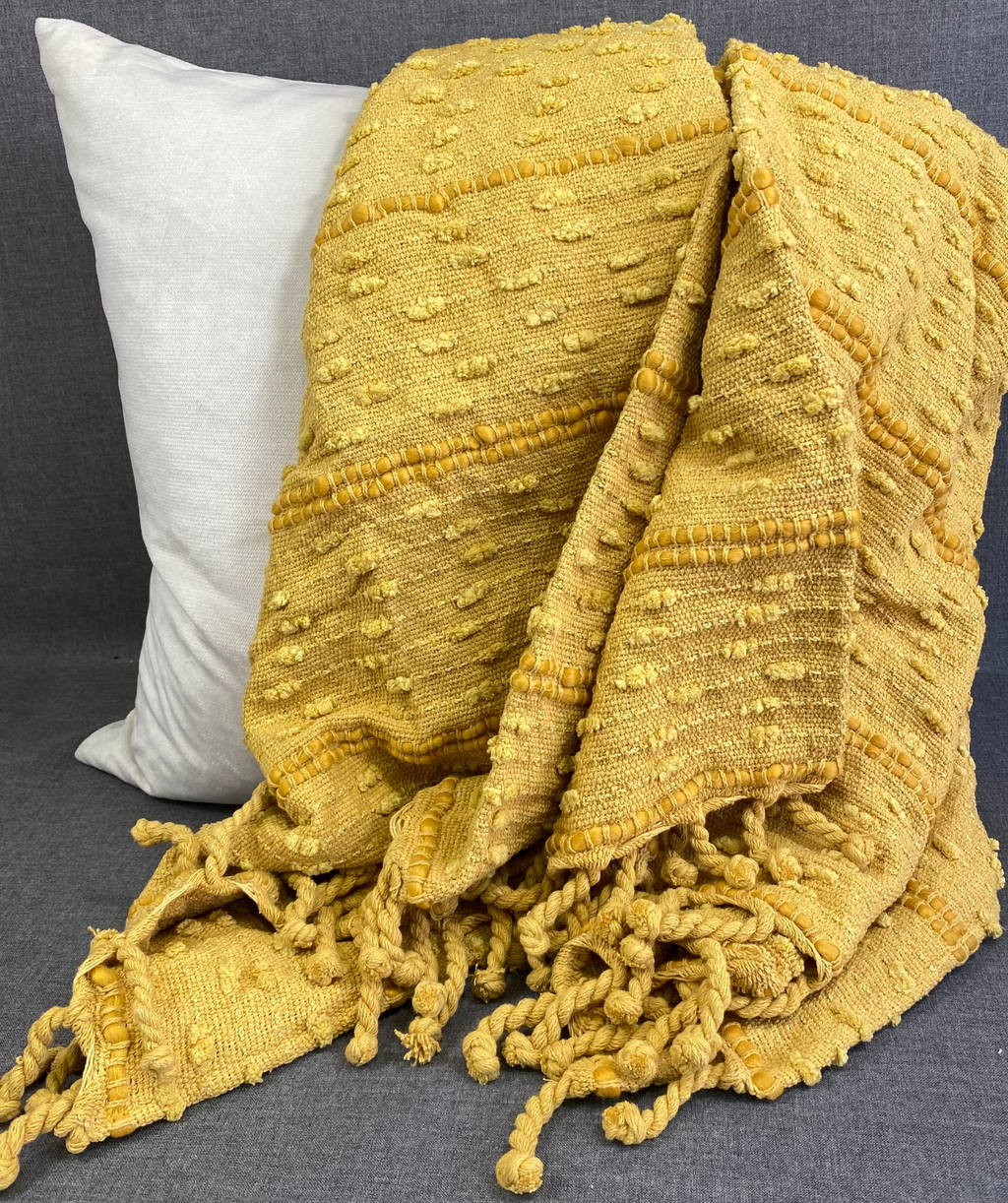 Luxury Throw – 50" × 60" – Woven Stripe Mustard