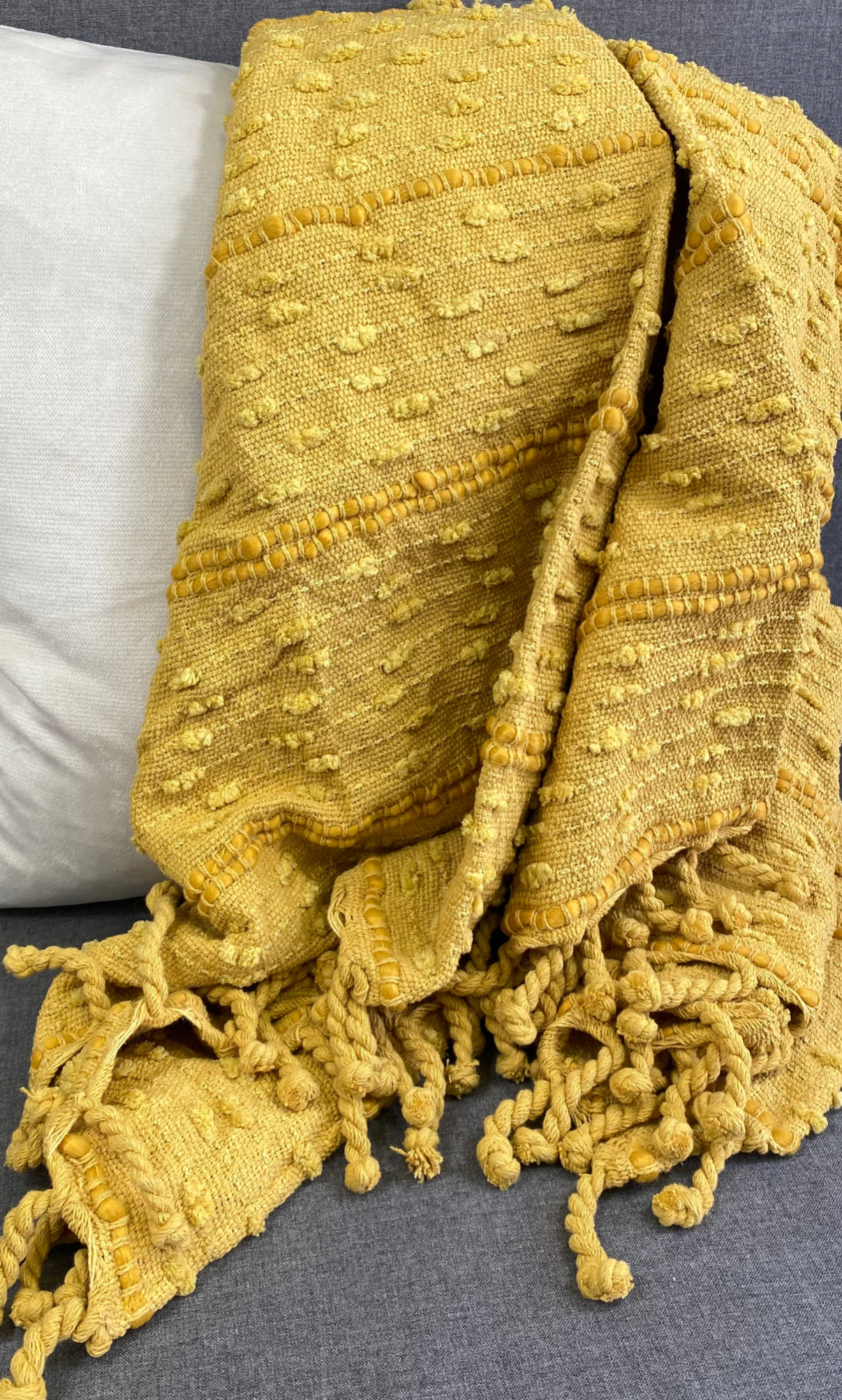Luxury Throw – 50" × 60" – Woven Stripe Mustard
