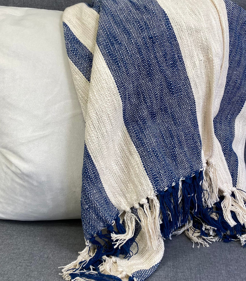 Luxury Throw – 50" × 60" – Striped Navy Blue Throw