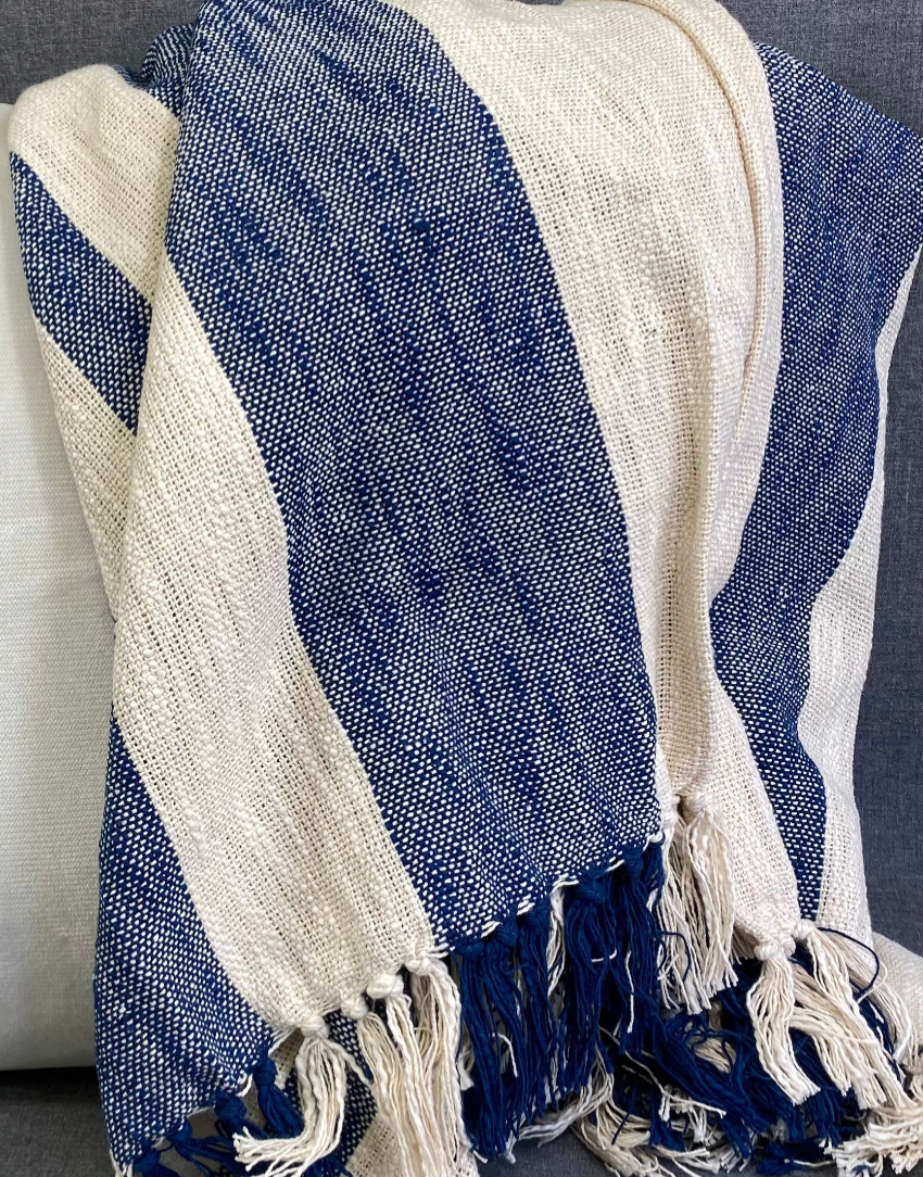 Luxury Throw – 50" × 60" – Striped Navy Blue Throw