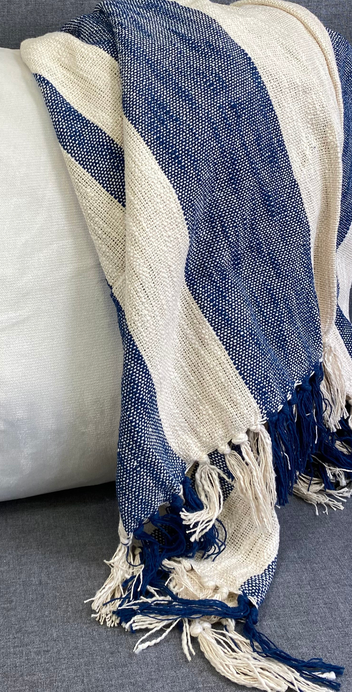 Luxury Throw – 50" × 60" – Striped Navy Blue Throw