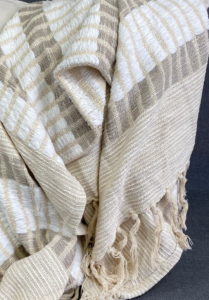 Luxury Throw – 50" × 60" – Woven Striped Natural Throw