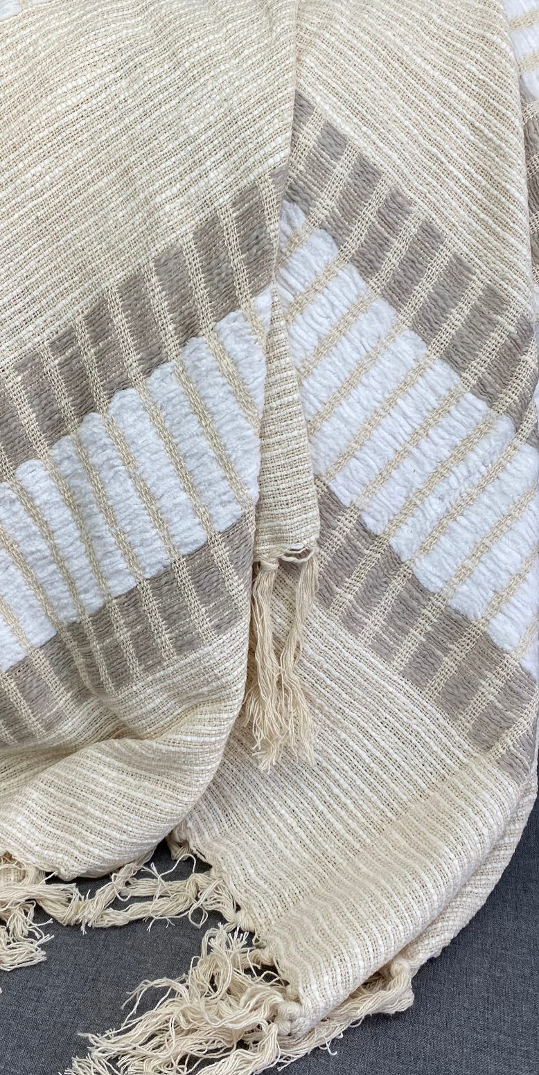 Luxury Throw – 50" × 60" – Woven Striped Natural Throw