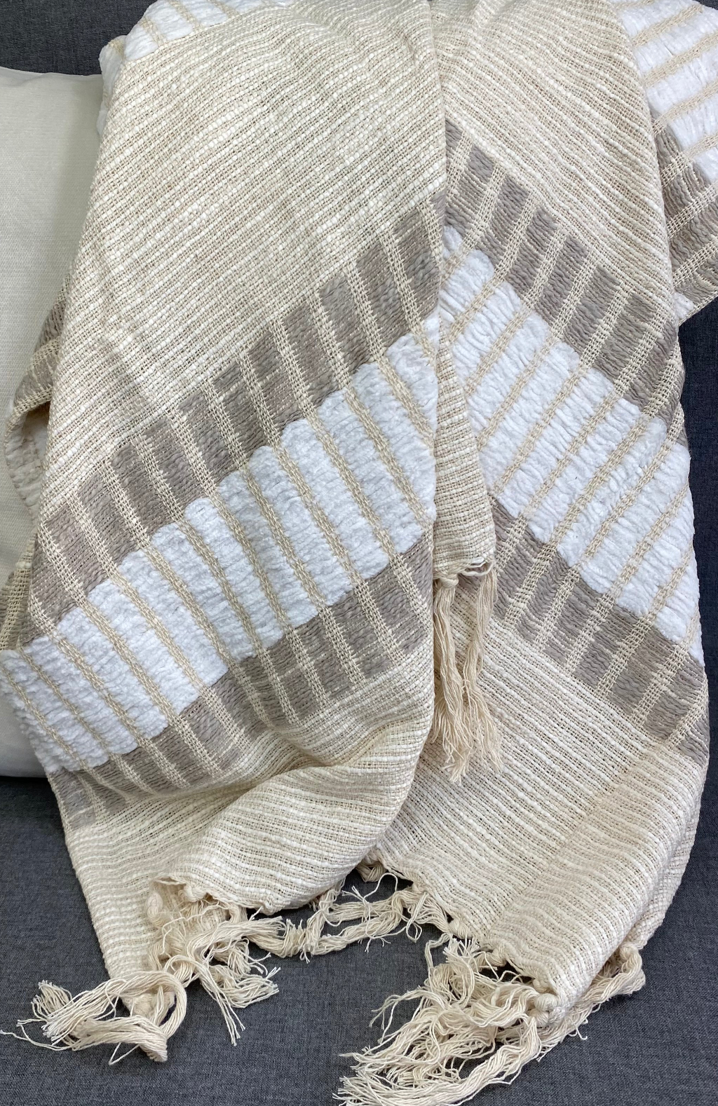 Luxury Throw – 50" × 60" – Woven Striped Natural Throw