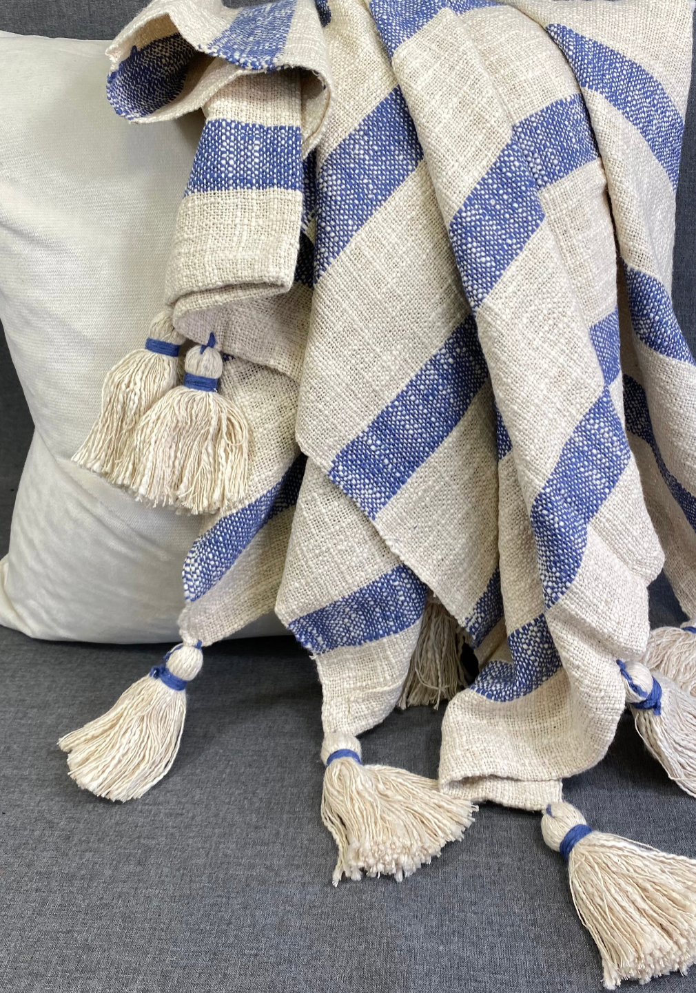 Luxury Throw – 50" × 60" – Striped Tassel Blue