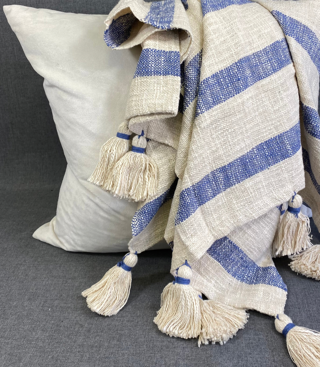 Luxury Throw – 50" × 60" – Striped Tassel Blue