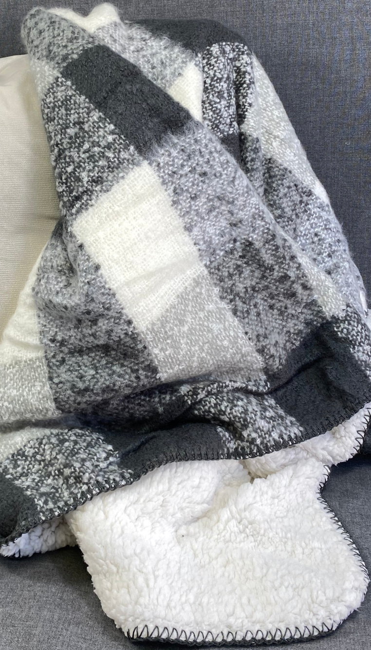 Luxury Throw – 50" × 60" – Faux Mohair Grey Sherpa