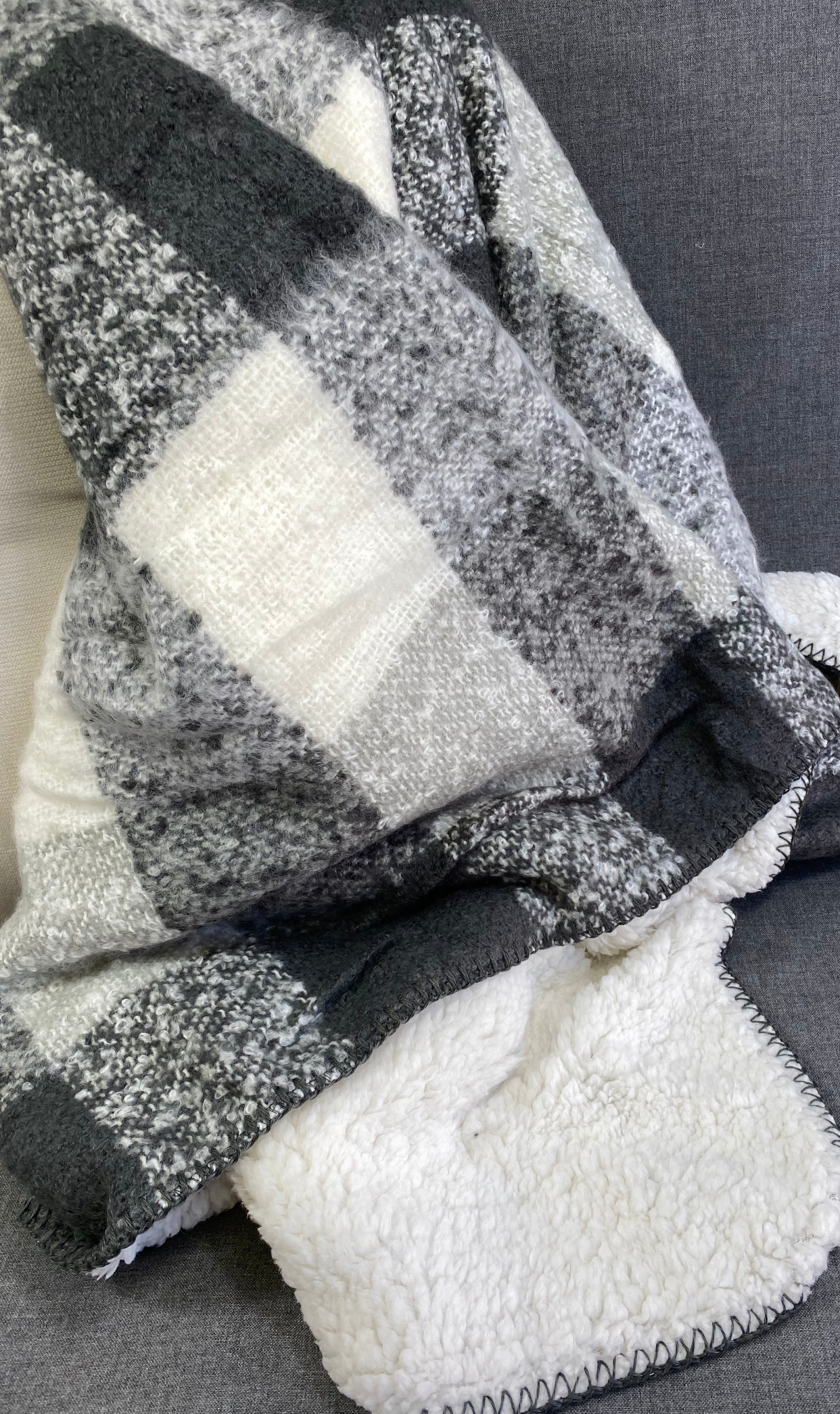 Luxury Throw – 50" × 60" – Faux Mohair Grey Sherpa