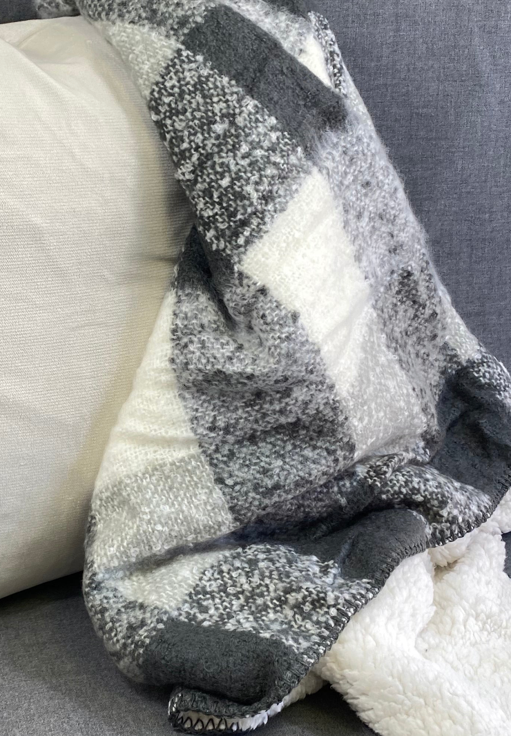 Luxury Throw – 50" × 60" – Faux Mohair Grey Sherpa