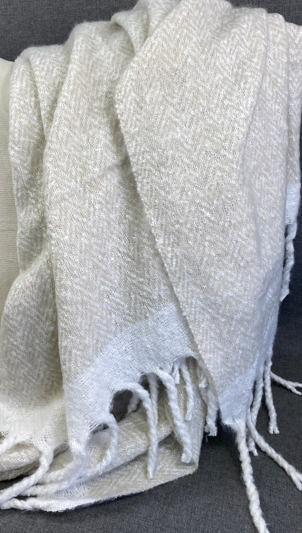 Luxury Throw – 50" × 60" – Faux Mohair Herringbone Grey