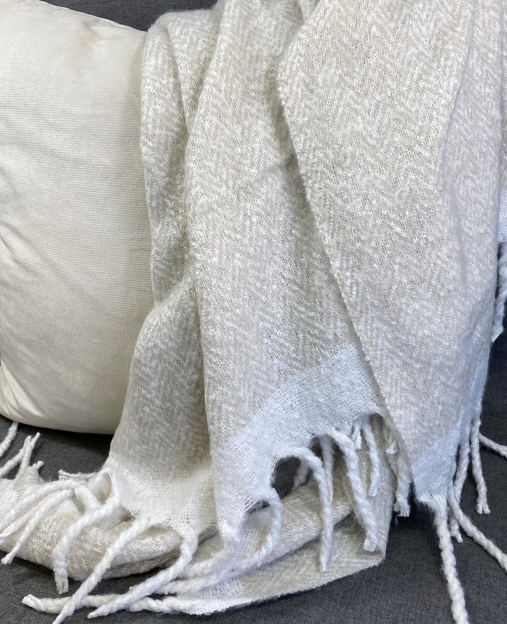 Luxury Throw – 50" × 60" – Faux Mohair Herringbone Grey