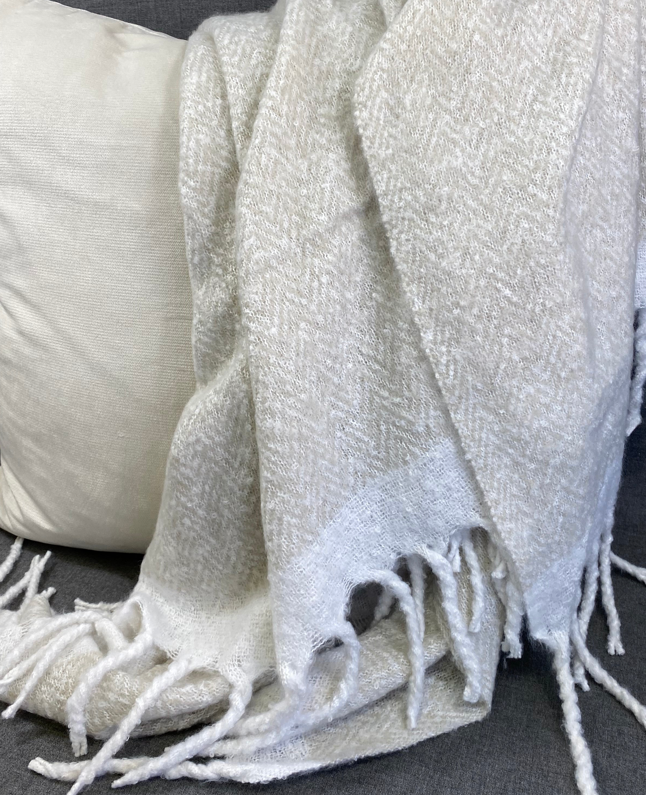 Luxury Throw – 50" × 60" – Faux Mohair Herringbone Grey